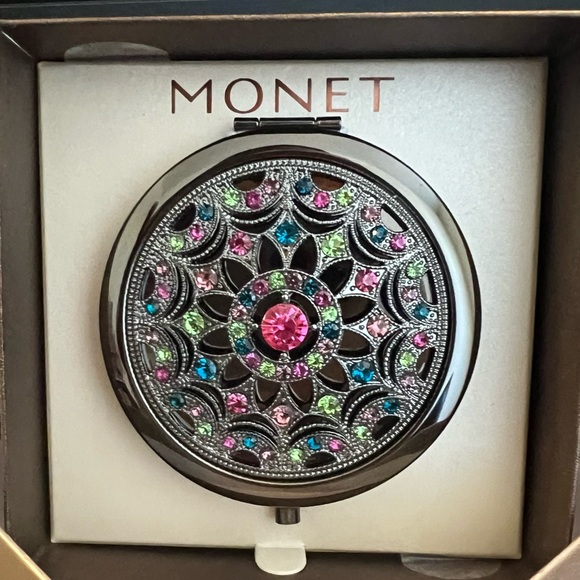 Monet Accessories - NIB Monet Pink and Black Decorative Compact Mirror